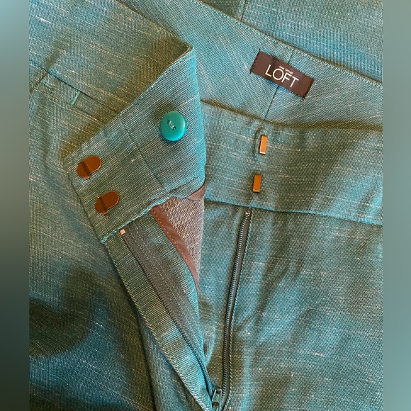 LOFT Pants Womens 12 Blue Marisa Ankle Linen Blend Stretch Tapered Office Career - Picture 3 of 12